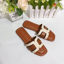 Temu夏季外贸出口五纯色方头拖鞋欧美网红大码外穿时尚女鞋shoes