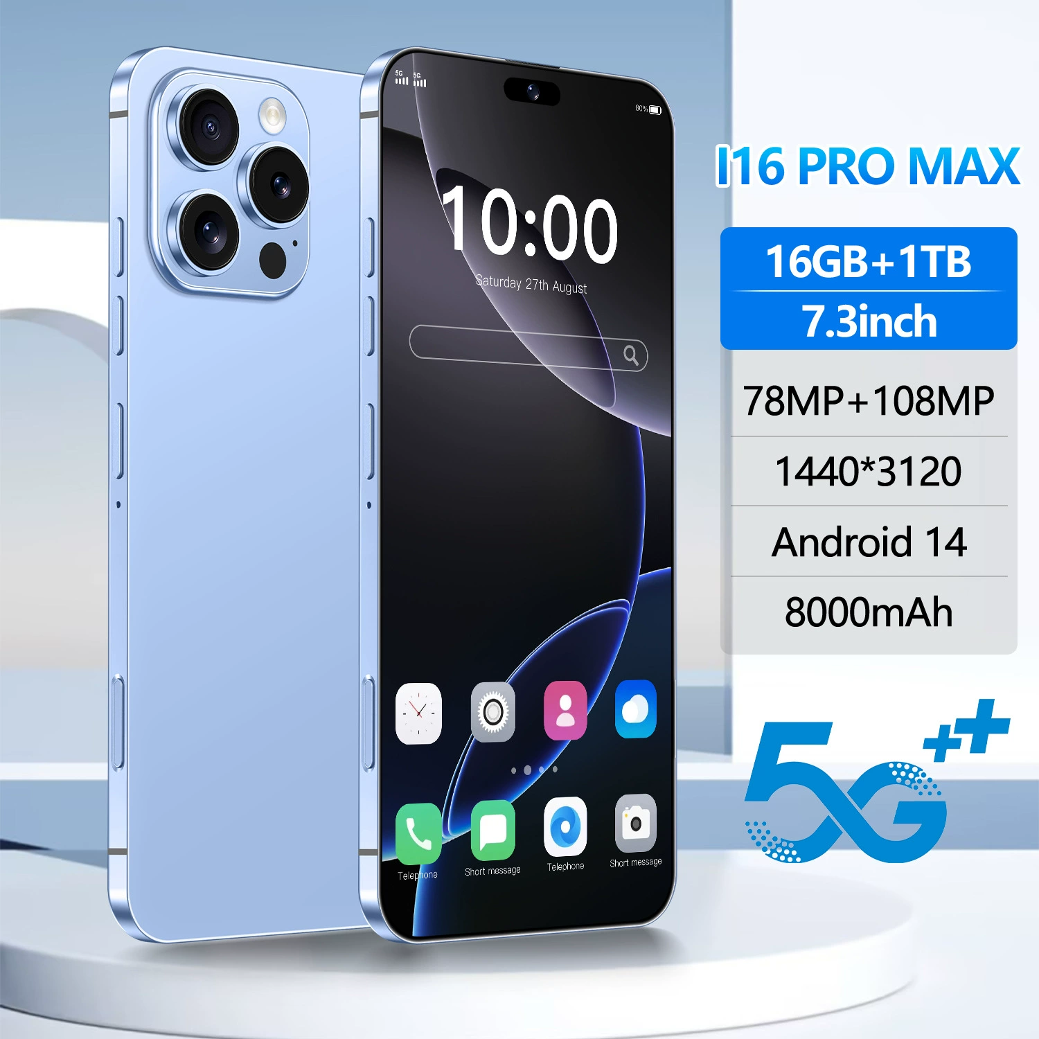Большой мобильный телефон, Intel Core i16, 16 Pro Max, 3" экран, 4G, поддержка всех сетевых стандартов связи, широкий экран, официальная флагманская модель