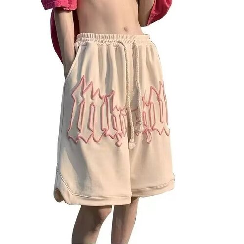 Vintage American Street Print Athletic Shorts Men's Trendy Loose Summer Basketball Pants with Drawstring Casual Five-Pocket Pants