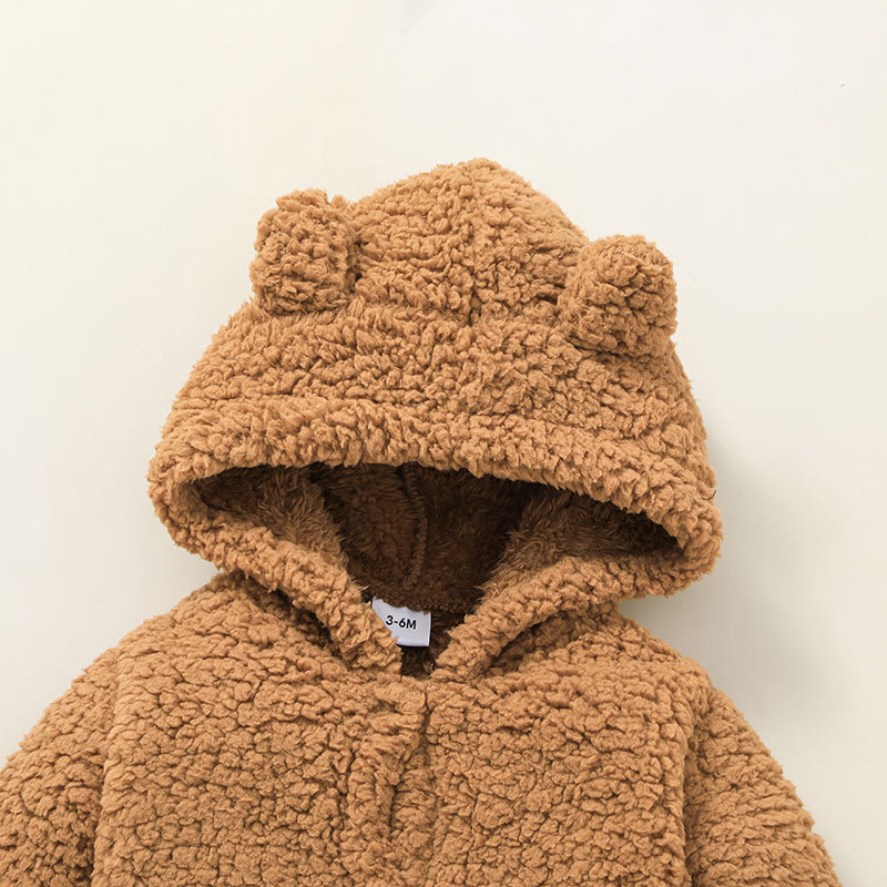 Baby Clothes Autumn And Winter Solid Color Hooded One-piece Suit Wholesale display picture 4