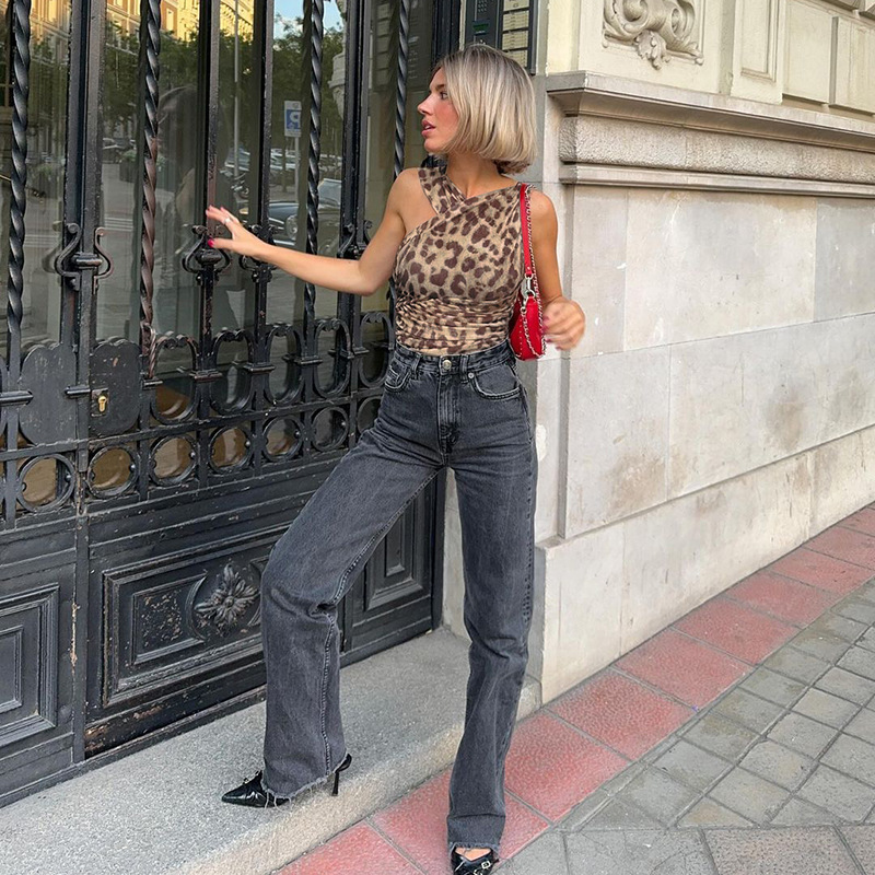 Dames jumpsuit met luipaardprint asymmetrisch en mesh_voghion.com