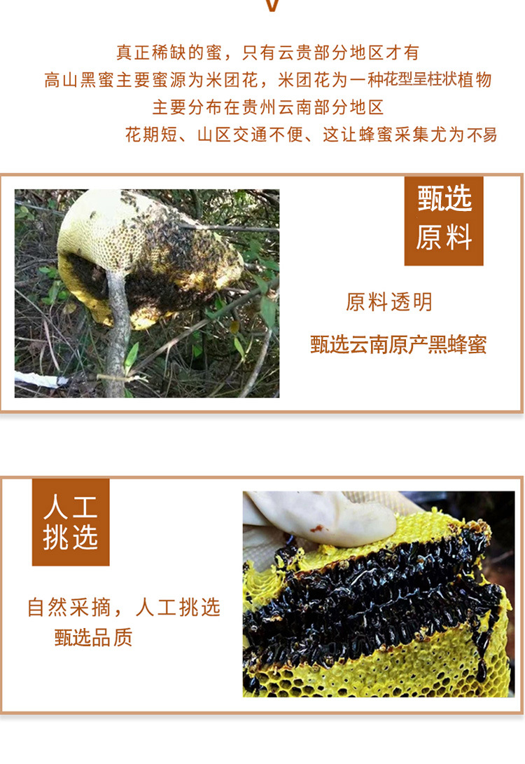 Yunnan Black Honey Raw Honeycomb Honey 500g Jar Wildflower Honey quality and texture
