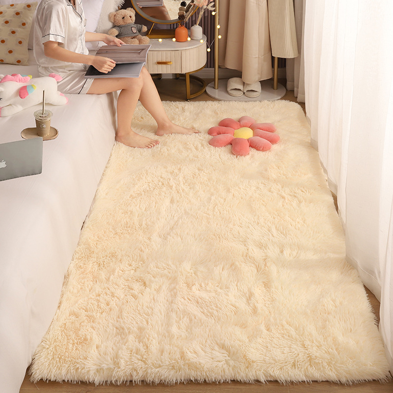 Alfombra teñida de seda sala de estar dormitorio alfombra roja alfombra de cama resistente a la suciedad fácil de cuidar alfombra de pierna alfombra de peluche de color sólido