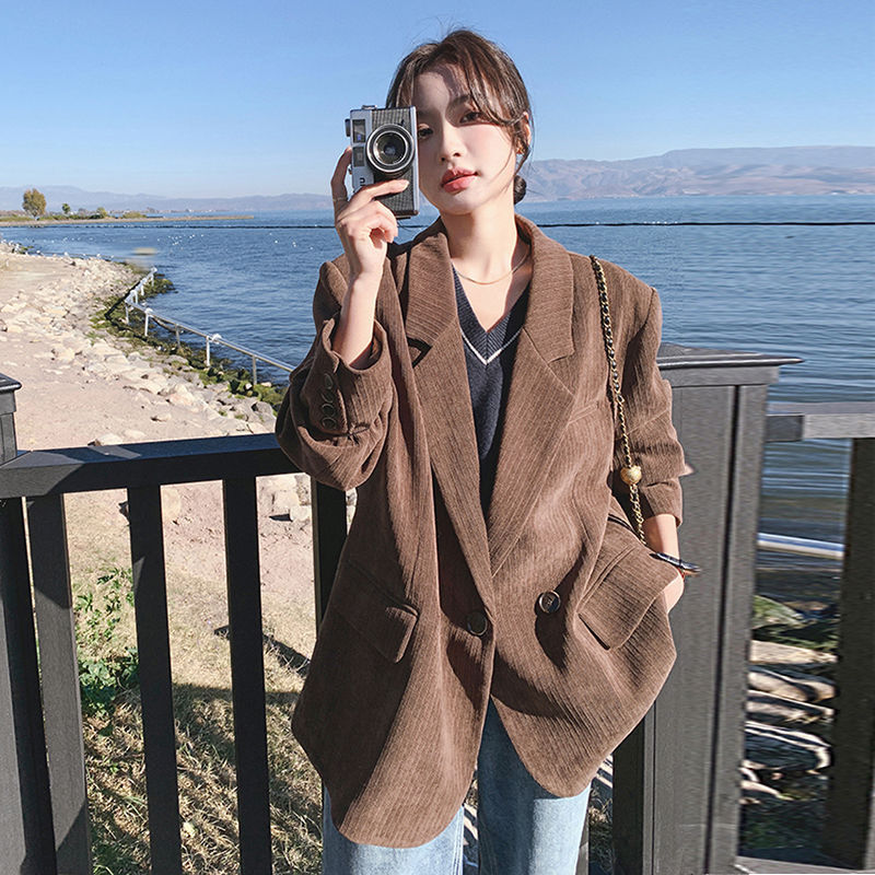 灯芯绒外套女2025年秋季新款时尚加厚西装洋气感复古气质小西服女|undefined
