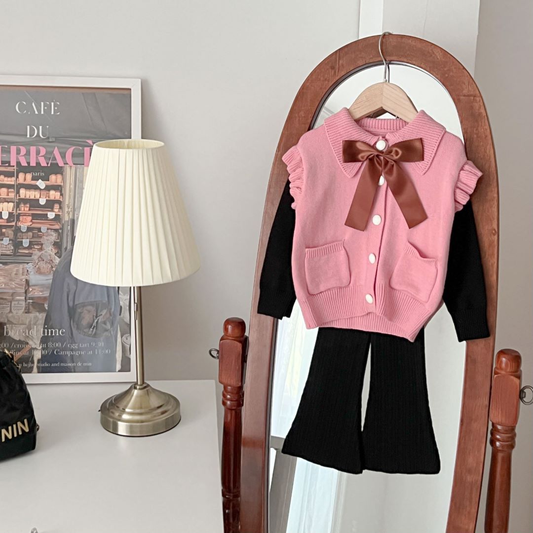 JINYONG Girls' Sweater New Fashionable Long sleeved Western Knitted Top Flare Pants Children's Two Piece Set_voghion.com