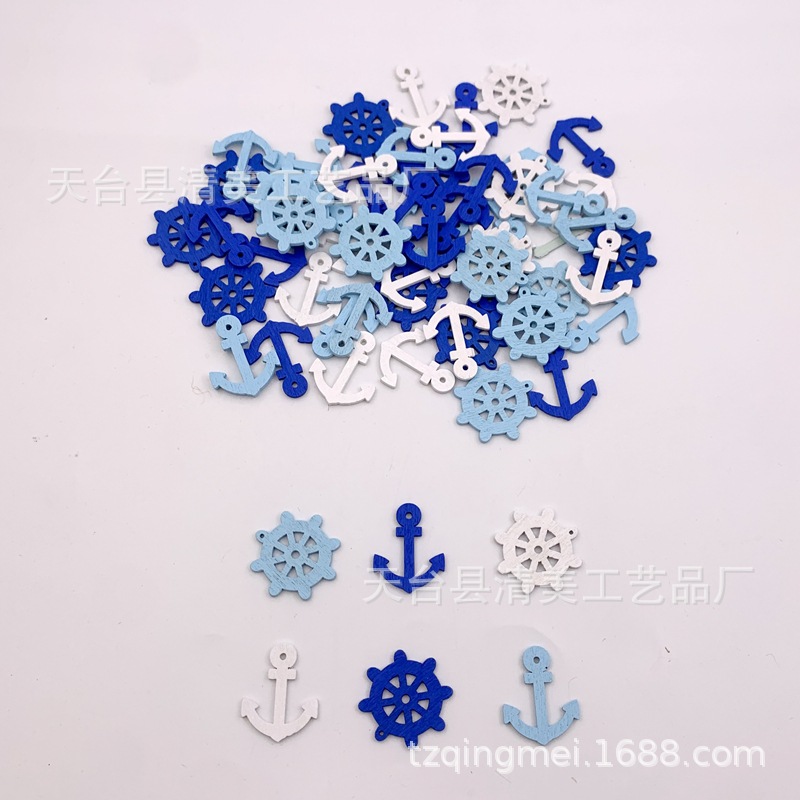 20*25mm ancla, 25mm timón de tres colores mezclados adornos de madera azul y blanco decorativo 100 piezas un paquete