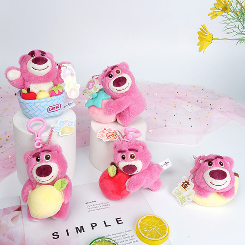 Genuine Disney Doll Strawberry Bear Plush Toy Stitch Doll Scented Pendant Big Eyed Monster Bag Accessories