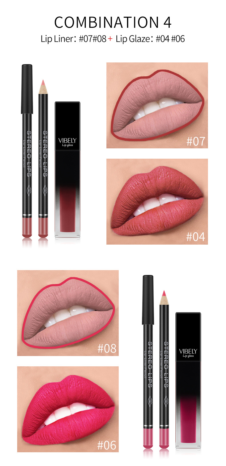 VIBELY Matte nude lip liner pen Lip gloss Set, non-stick cup, non-fading liquid lip gloss, cross-border undefined