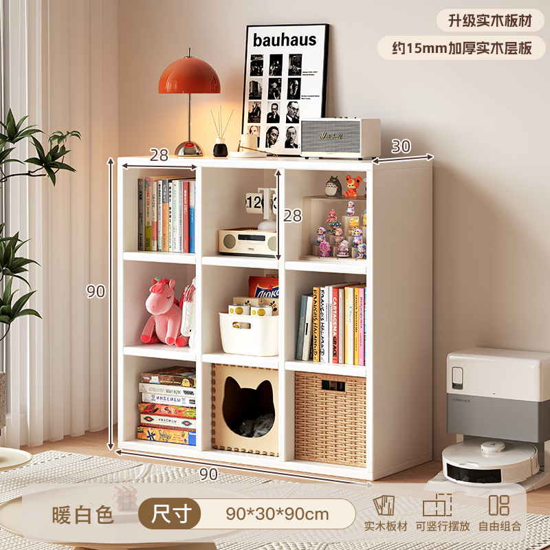 Estantería simple de madera maciza, estantería integrada contra la pared, estante de piso a techo, armario de almacenamiento para niños, vitrina contra la pared