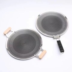 316 stainless steel grill pan, Korean style multi-functional portable outdoor household barbecue frying pan, round non-stick wooden handle with double ears