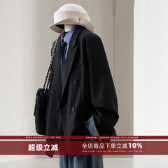 4U4U 黑色拼接设计感西装女春季新款又a又飒韩风字母刺绣宽松外套