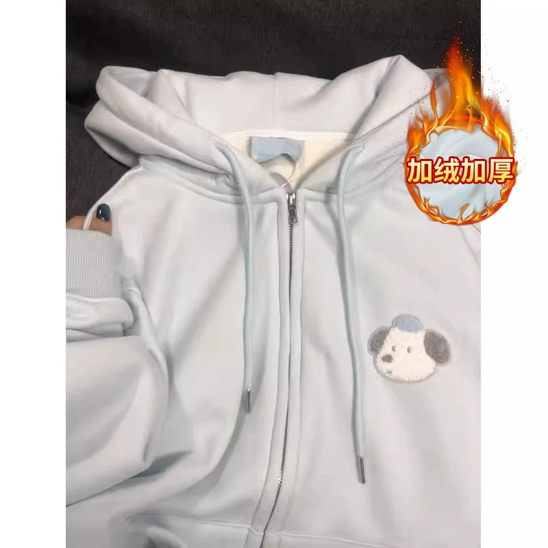 Трансграничный китайский хлопок композитный австралийский бархат осенью и зимой утолщенные молнии кардиган пальто с вышивкой с капюшоном теплый топ