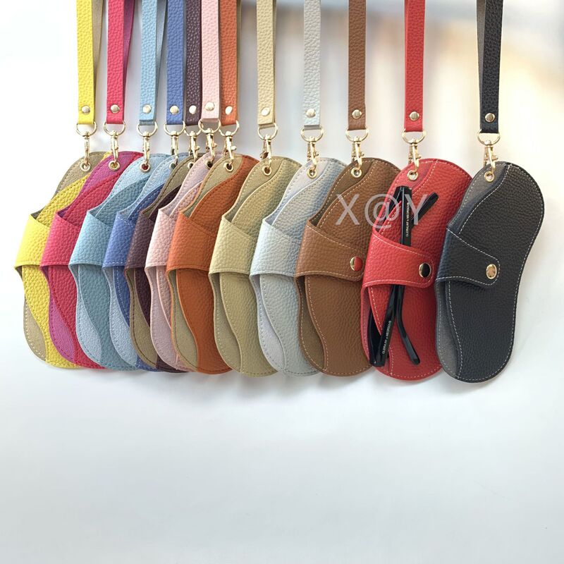 Street trend hanging neck glasses bag creative litchi grain leather glasses bag manufacturers promotional in stock glasses bag