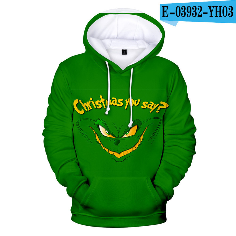 European and American Christmas-themed green monster Grinch 3D digital print casual hooded sweatshirt wholesale from manufacturer European and American Christmas-themed green monster Grinch 3D digital print casual hooded sweatshirt wholesale from manufacturer
