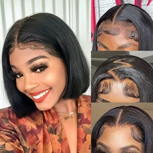 Amazon European and American fashion front lace wig bobo head in short straight hair set 13*4 wigs