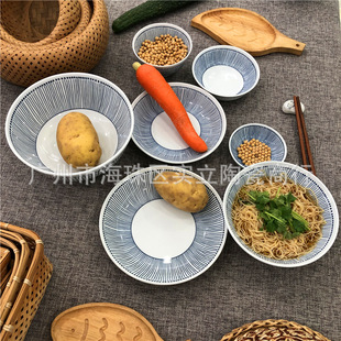 High Temperature Underglaze Color Japanese Style Ceramic Blue Line Cangcao Series Household Rice Bowl Soup Bowl Yuan Dish Plate Noodle Bowl Snack Bowl