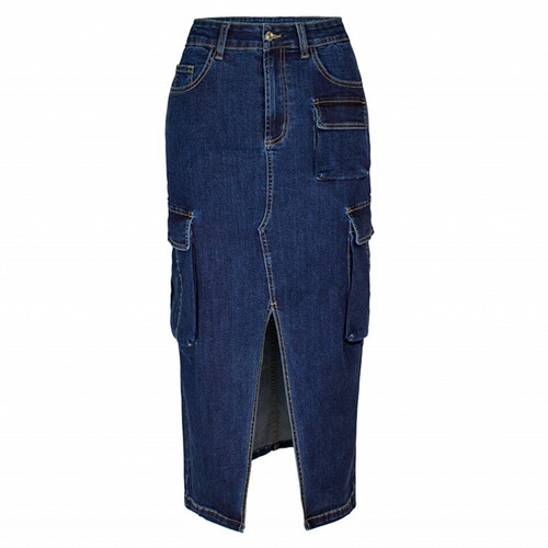 High-waisted buckle pocket split skirt