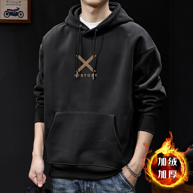 Suéter hombre encapuchado primavera y otoño estilo americano pesado pesado invierno más chaqueta de terciopelo nuevo abrigo de hombre de otoño