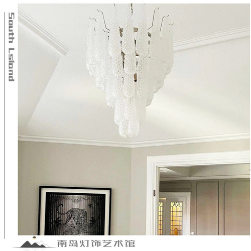French-style Murano glass pendant lamp for a MURANO living room, antique villa light luxury open-space loft staircase restaurant duplex waterfall lamp