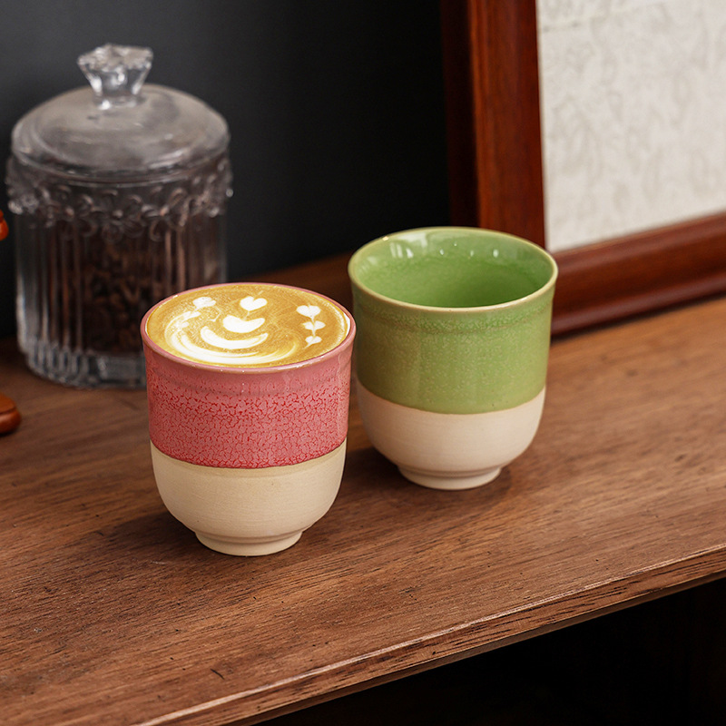 Tasse à thé/café en grès de style japonais Kung Fu, ornée d'un motif artistique, best-seller et personnalisable avec logo._voghion.com