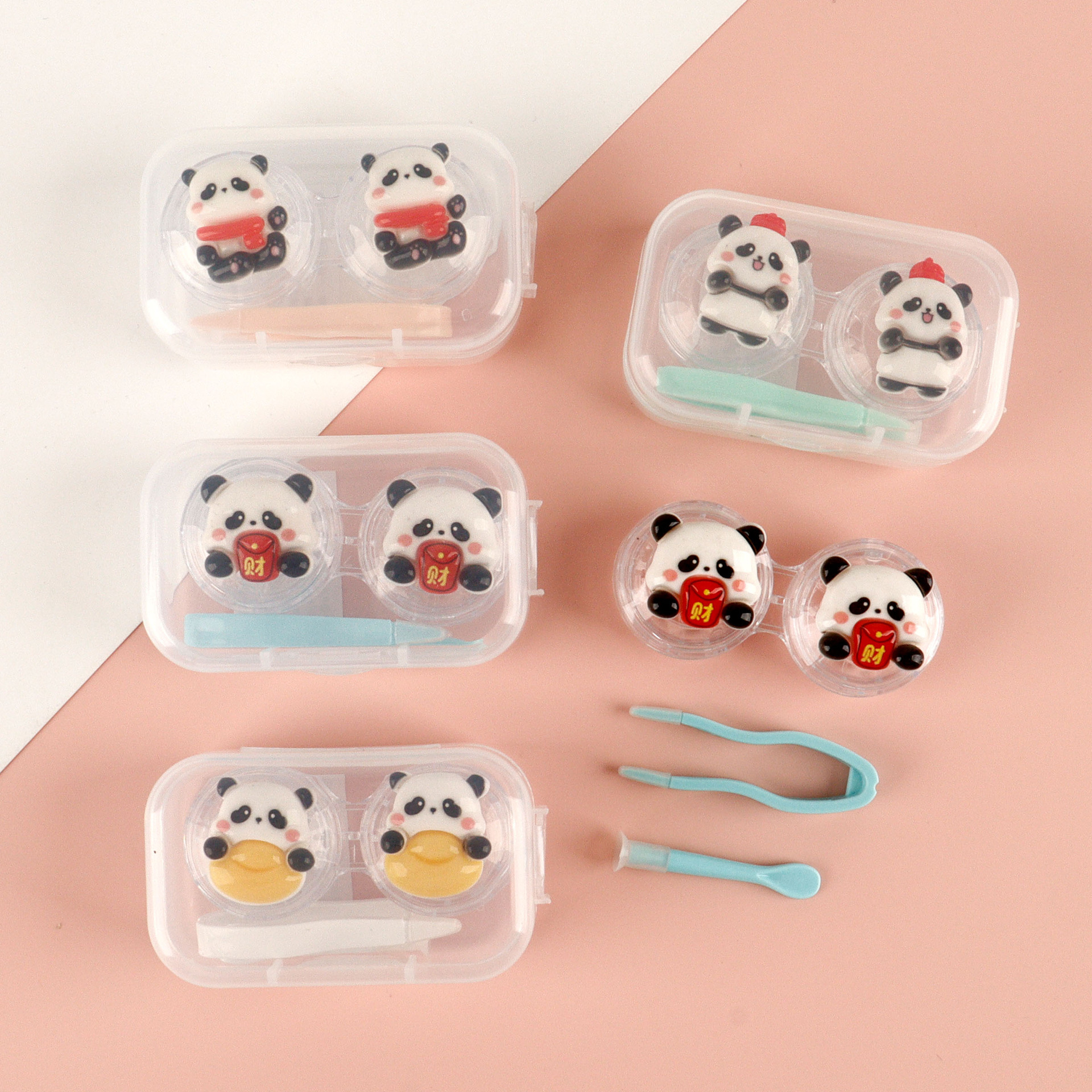 卡通隐形眼镜盒便携可爱i立体贴花少女心个性伴侣双联美瞳盒批发