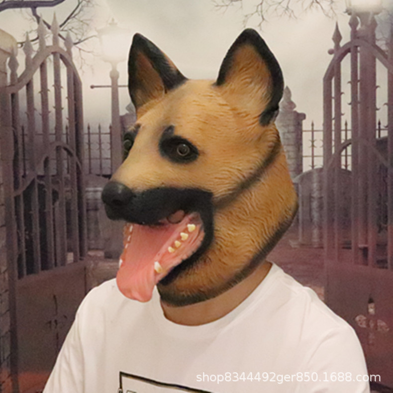 Perro policía asma perro Lobo cabeza cubierta Pastor Lobo Perro Animal máscara de látex Halloween lindo animal accesorios de rendimiento