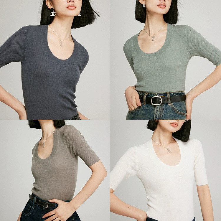120s merino wool pullover slim-fit long-sleeved round neck bottoming sweater for women