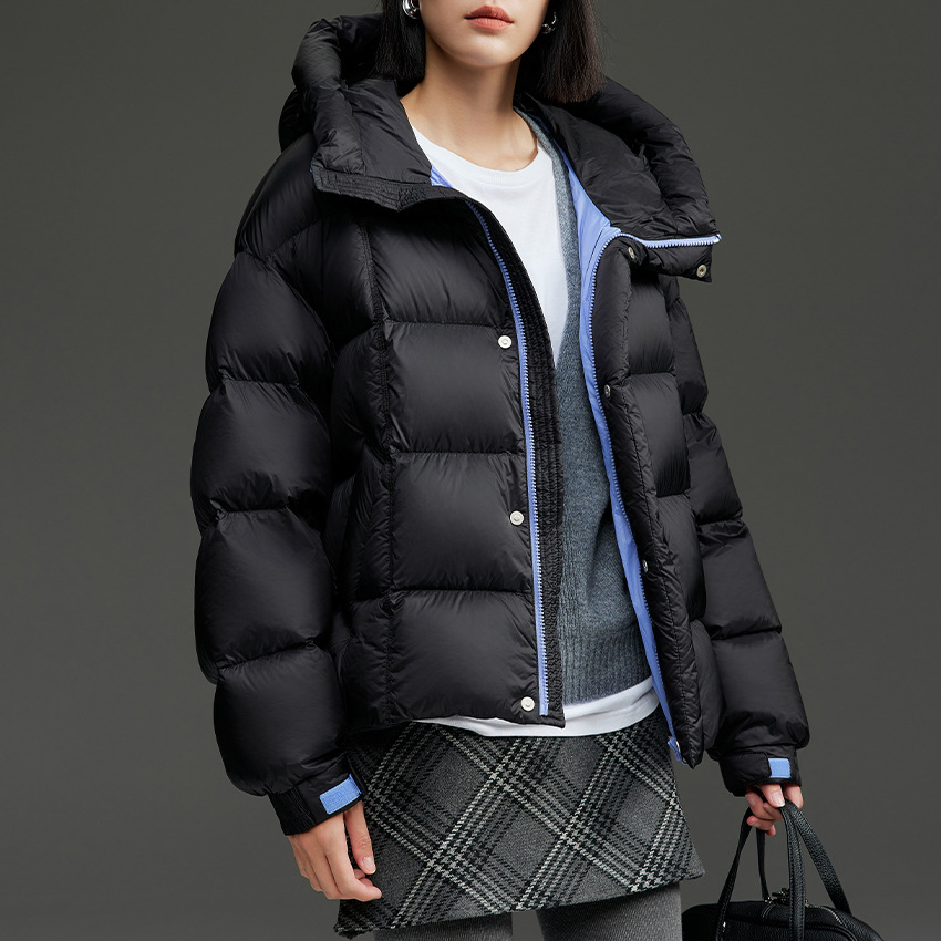 Desirable Goose down down Jacket Women's Classy Contrasting Color Hooded Short Loose Thickeneded Warm Jacket Winter 2025 New Style