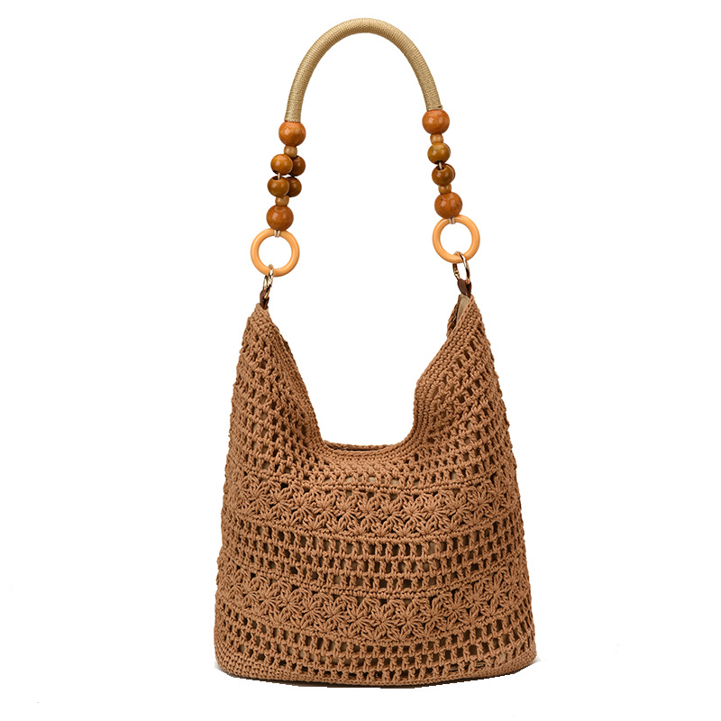 Handmade Rattan Shoulder Bag With Leather Trim Eco-friendly Basket_voghion.com