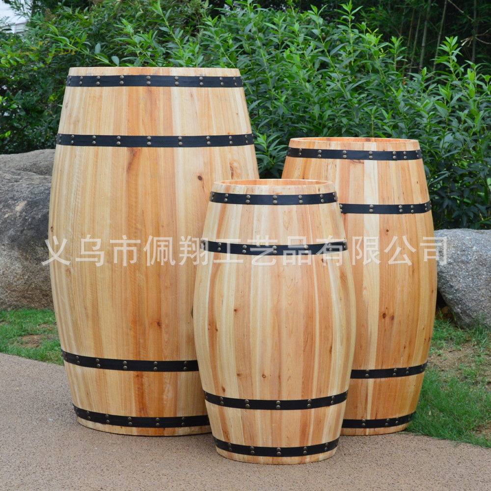 Natural Wood Color Decorative Wine Barrel Oak Barrel Prop Beer Barrel Solid Wood Photography Prop Winery Bar Exhibition Wooden