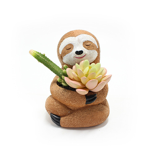 Cross-border new sloth flowerpot ornaments creative resin succulent potted flower vat accessories desktop green plant ornaments wholesale