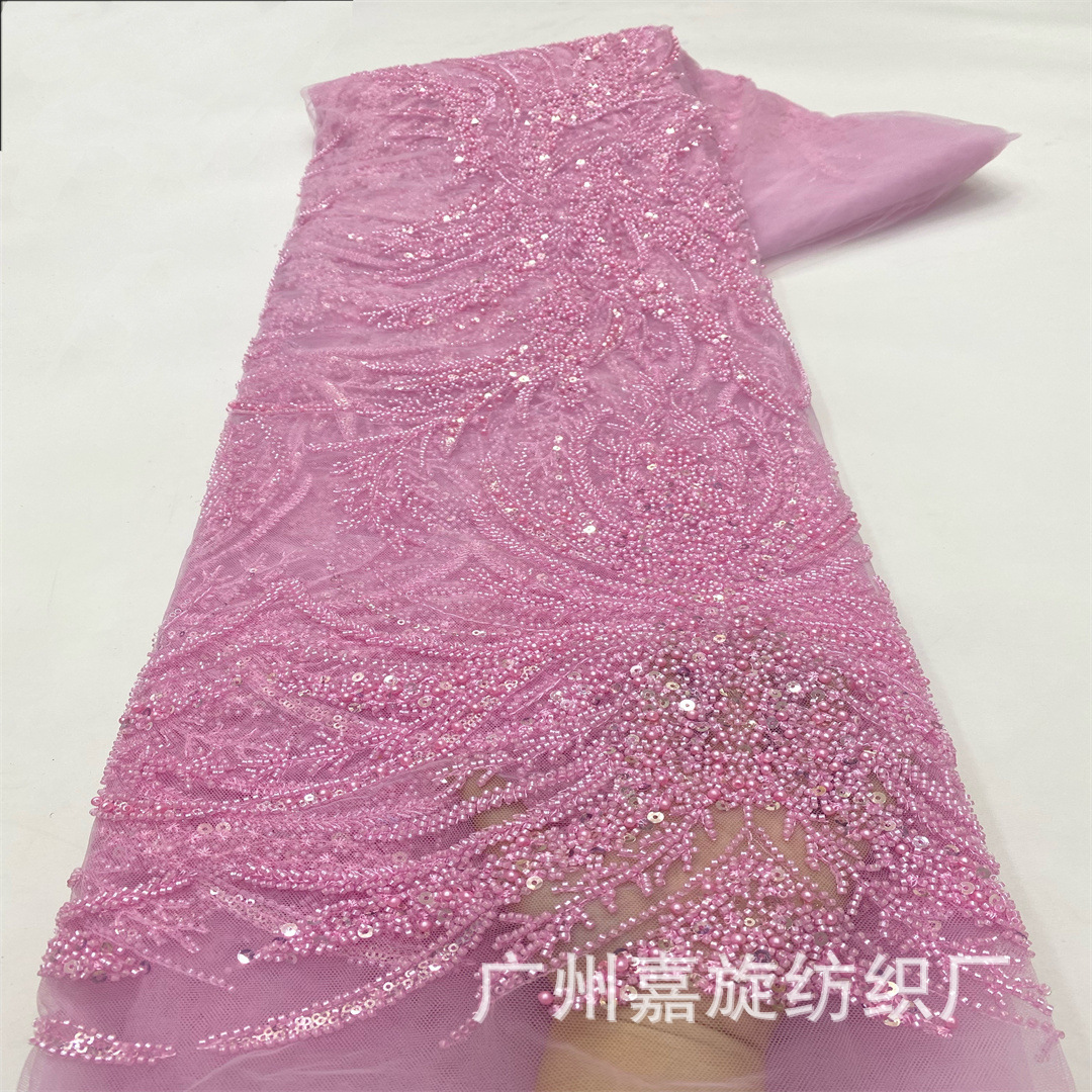 Tela de encaje con cuentas y lentejuelas 3D con patrón floral de alta resistencia, en stock, para vestido de novia.