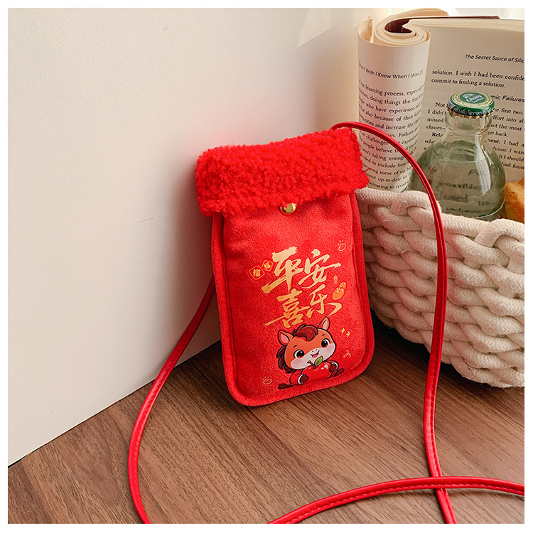 2026 bolsas de Año Nuevo para niños nuevos dibujos animados Año Nuevo Caballo sobre rojo lindo cordero para niños billetera de Año Nuevo