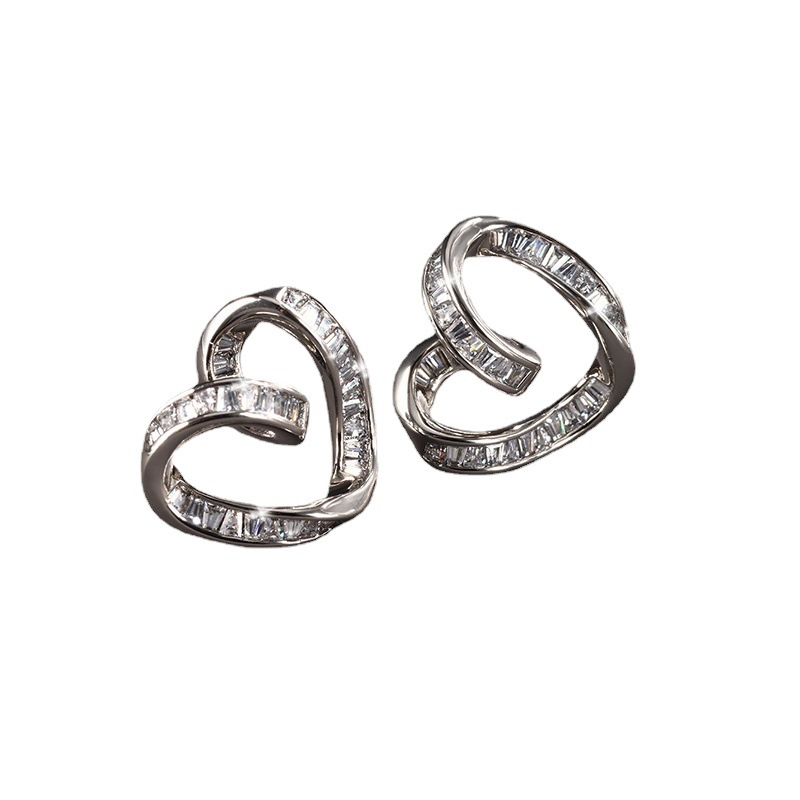 Joyería de Xupe micro-incrustado cuadrado completo circonio pendientes en forma de corazón joyería al por mayor japonés y coreano temperamento pendientes encantadores pendientes para las mujeres