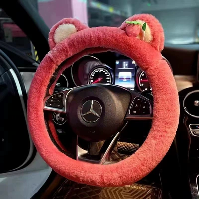 Car steering wheel cover winter Steering wheel cover - strawberry-bear-d-shaped-38cm