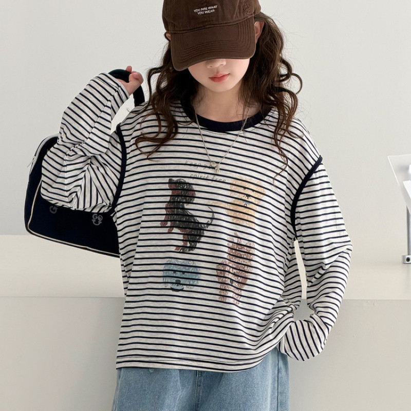 Zhili children's clothing girls' spring casual striped T-shirt set 2026 new style girls' spring and autumn loose base shirt t-shirt