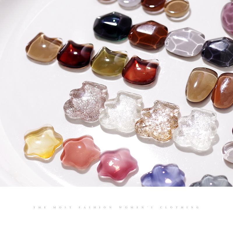 Tarjeta de color de vidrio de uñas cuentas de frijol transparentes Pantalla de color de pegamento de esmalte de uñas multilateral irregular oso amor estrella de cinco puntas