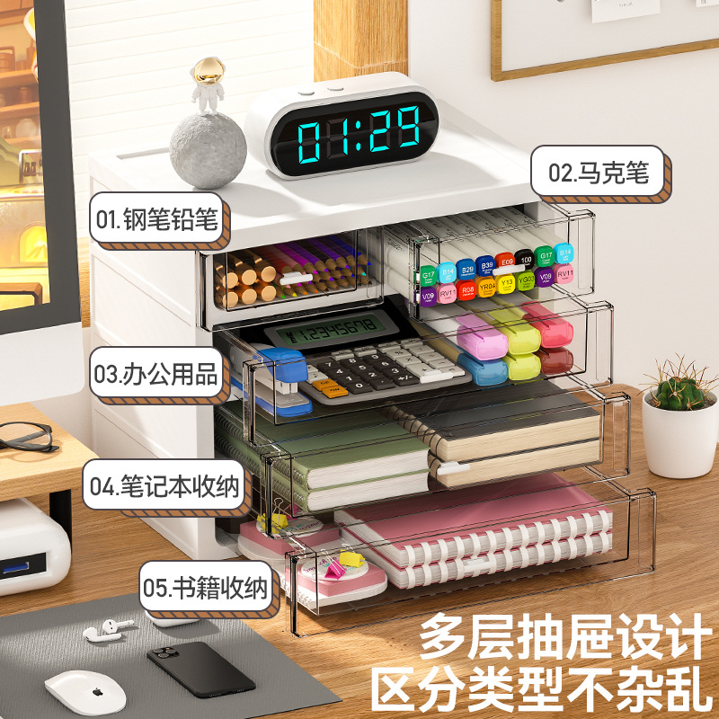 Caja de almacenamiento transparente de escritorio de estilo cajón Escritorio de oficina multifunción organizador artefacto papelería gabinete de almacenamiento de artículos diversos