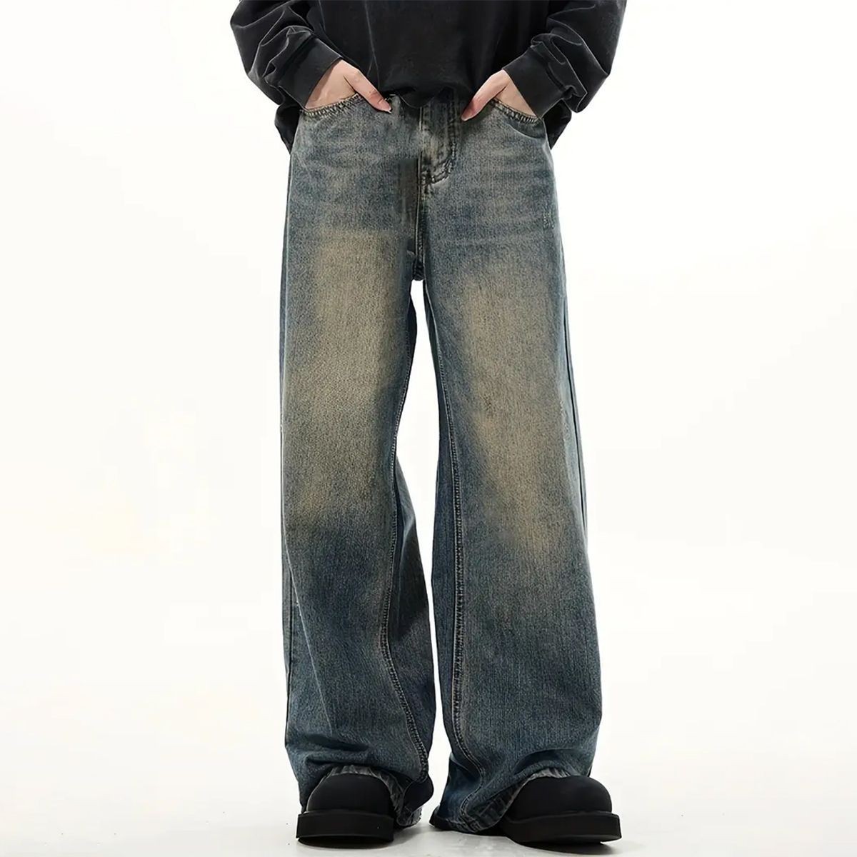 1 件男士直筒复古蓝色牛仔裤 1pc Men's Straight Leg Retro Blue