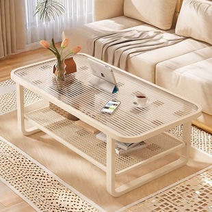 Coffee Table Living Room Home 2024 New Light Luxury High-end Feeling Small Apartment Table Tempered Cream Style Coffee Table