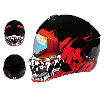 Electric Motorcycle Helmet for Men, Motosiklet kaskı (dəbilqə) - 856-venom-colorful-mirror-m55-56