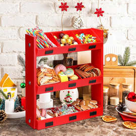 木制分层糖果置物架零食展示架带分格饼干零食架派对圣诞节点心架