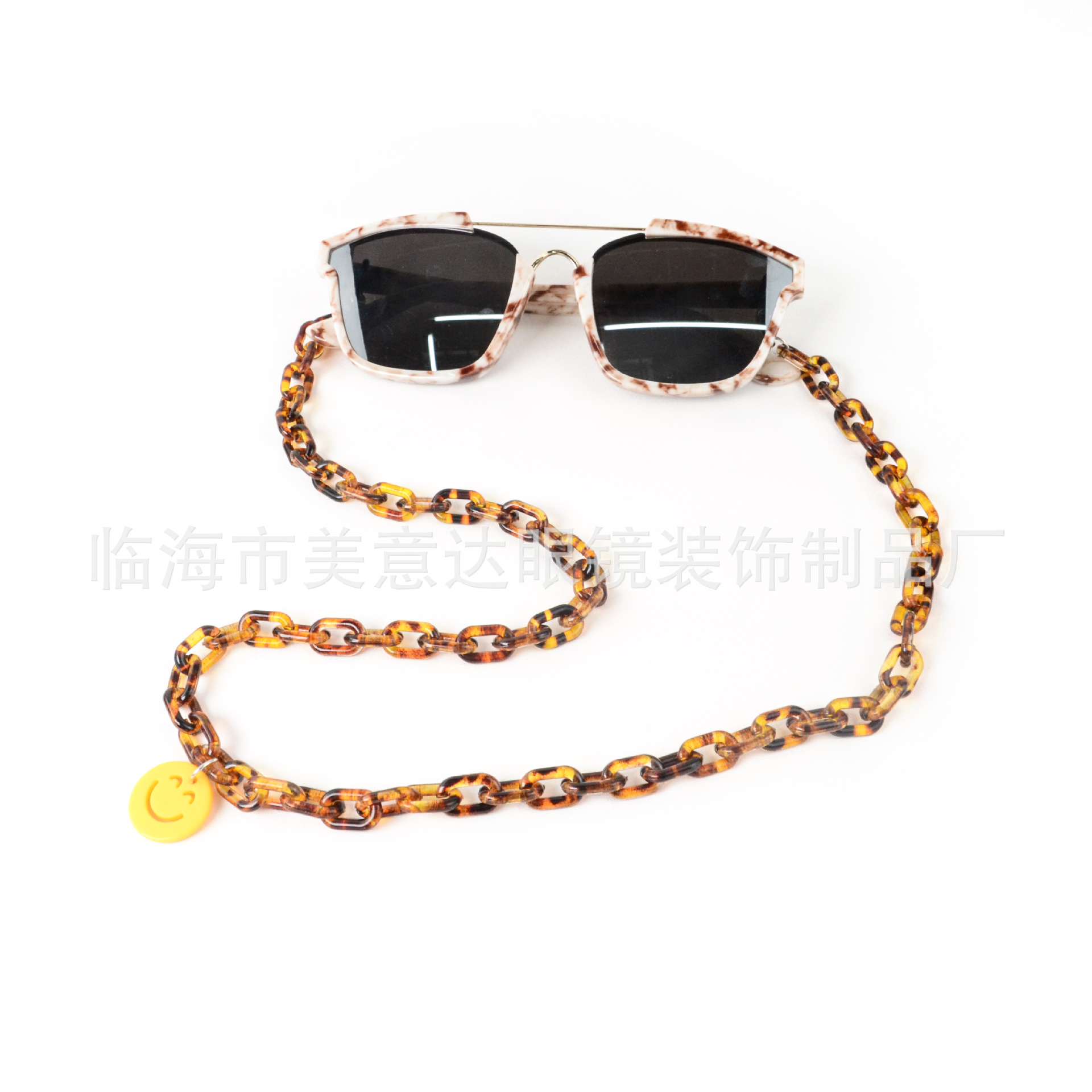 玳瑁色亚克力笑脸眼镜链高级感时尚眼镜链子