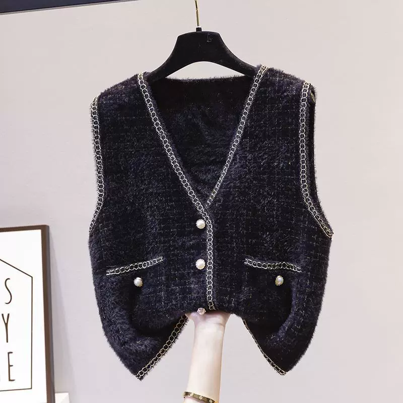 Вязаный жилет, демисезонный топ-безрукавка, свитер, стиль Chanel