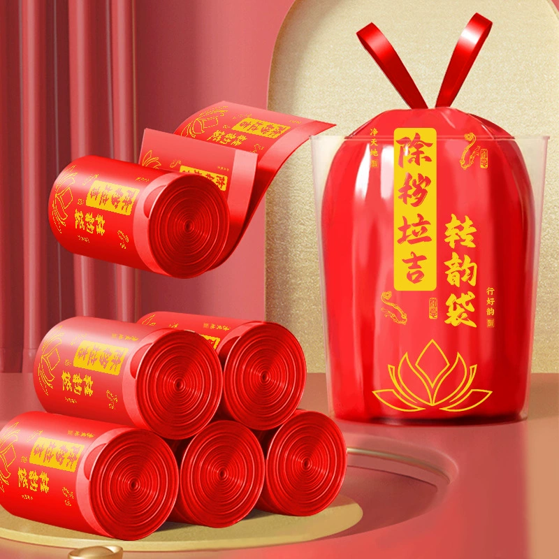 Удаление Laji Transfer благоприятный пластиковый пакет, красный утолщенный пластиковый мешок для мусора для дома, кухни и офиса, утолщенный мешок для мусора на шнурке