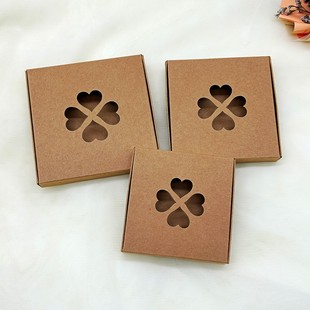 Multi-size Kraft paper lucky four-leaf clover gift box hollow open window display gift box