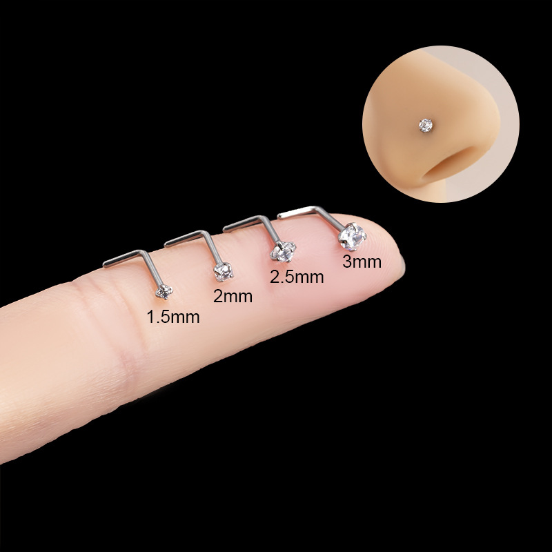 5g Weight Zircon Inlay Material 1 Piece Nose Rings & Studs Casual Geometric Pure Titanium Inlay Zircon Nose Pin
