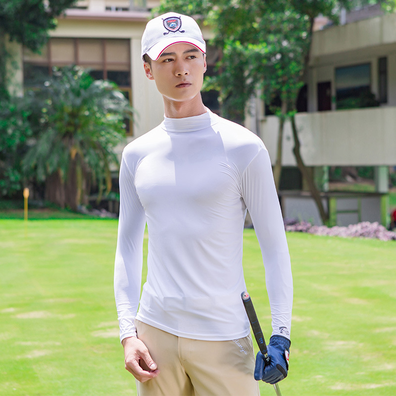 夏のゴルフ服の男性の氷糸の底のシャツの長袖の底の服の中で高襟の日焼け止めの服の高弾力のボールの服