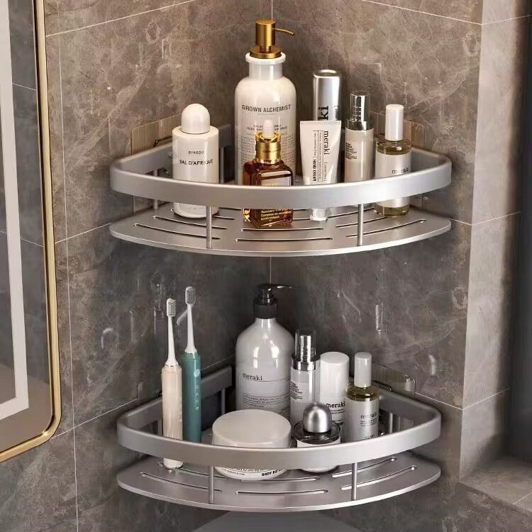 Cesta triangular de baño succión tipo pared de succión espacio de aluminio sala de ducha triangular sin perforación estante de esquina de baño