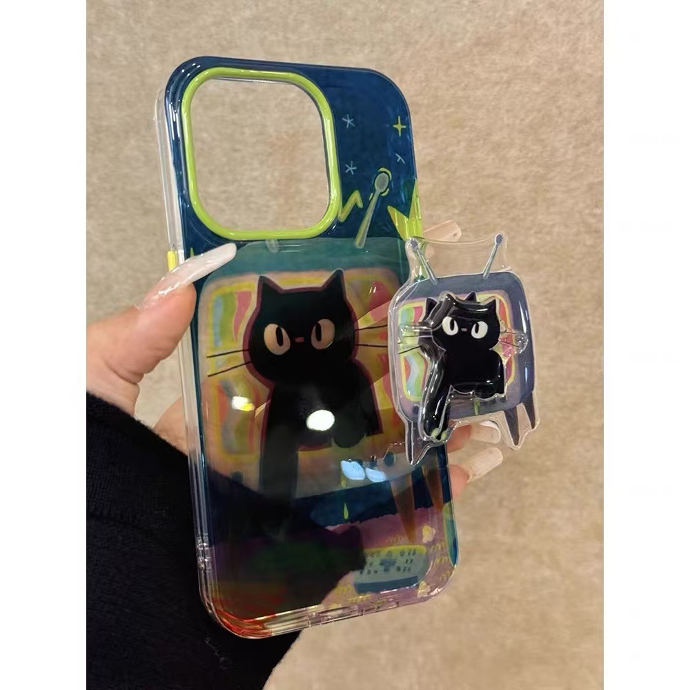 Soporte giratorio para gato de TV para iphone15/16promax funda para teléfono móvil graffiti gato Apple 14p